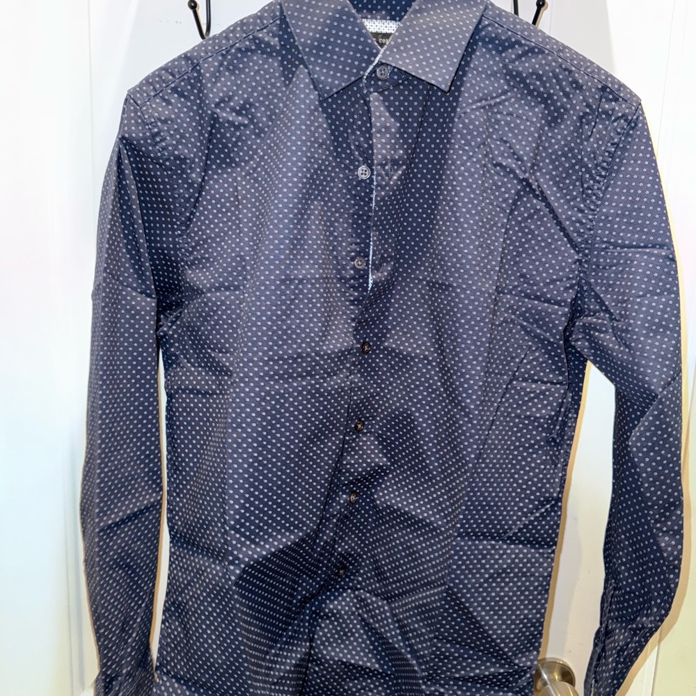Report Collection Men's Dark Blue Polka Dot Shirt